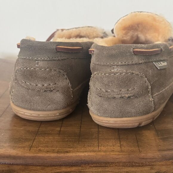 LL Bean Wicked Good Moccasin Slippers Mens 10 Medium Olive Green Suede Sheepskin main image 8
